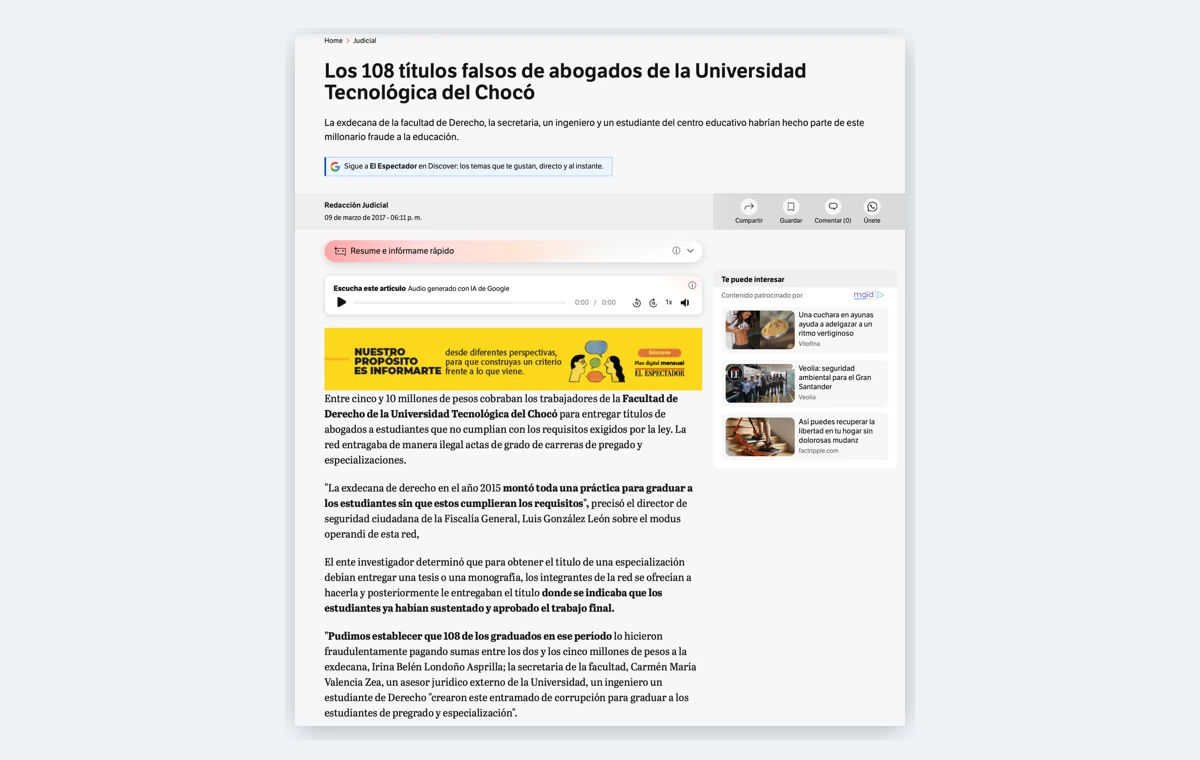 Noticia sobre 108 títulos falsos de abogados en la UTCH